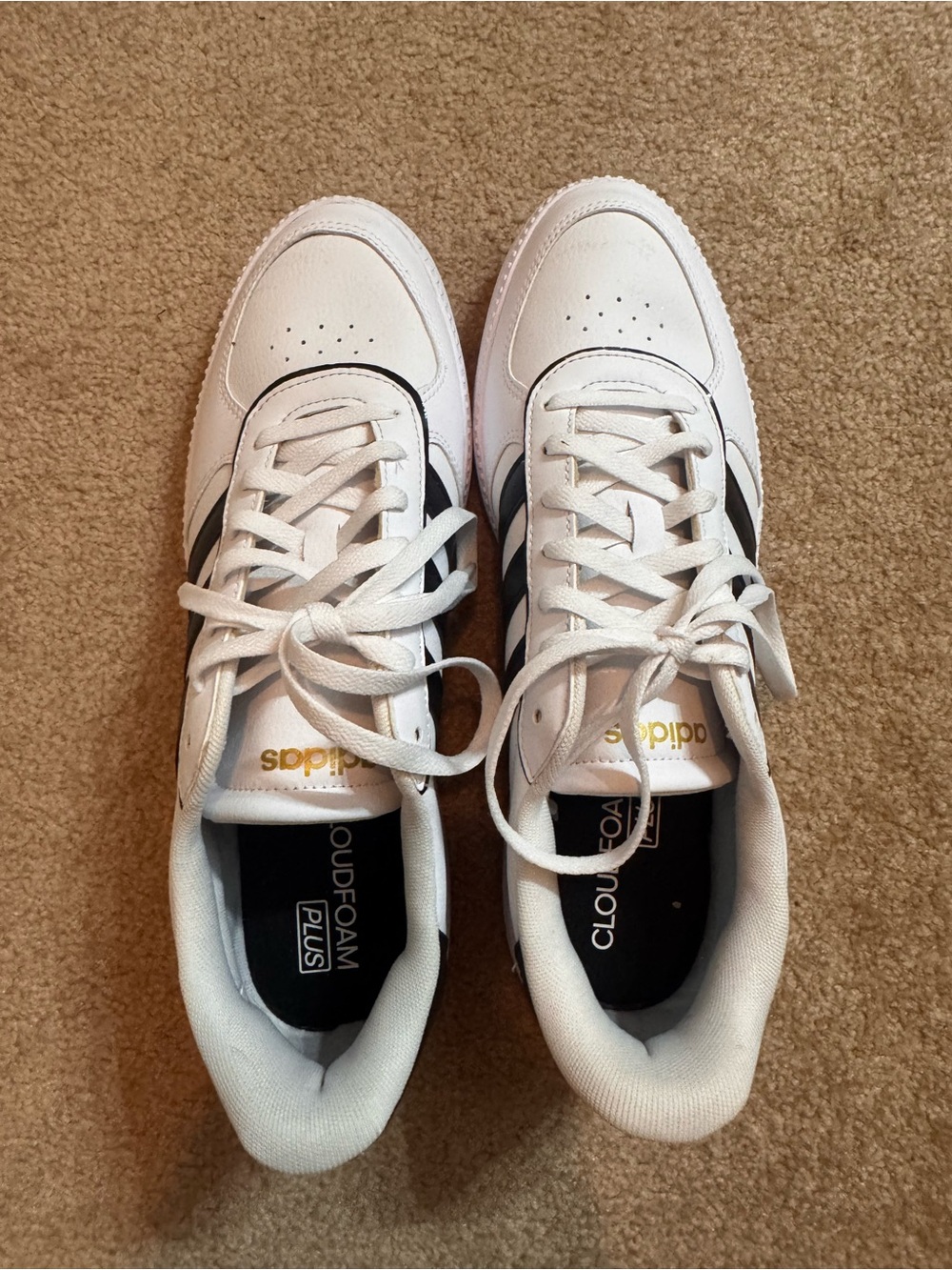 adidas White Sneakers with Black Stripes - Women's Cloudfoam